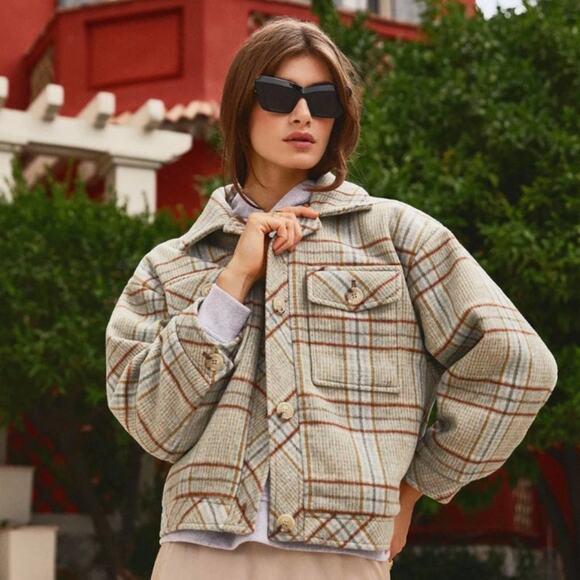 BY MALINA Holly Jacket Multi Check Plaid Wool Shacket - Picture 2 of 11